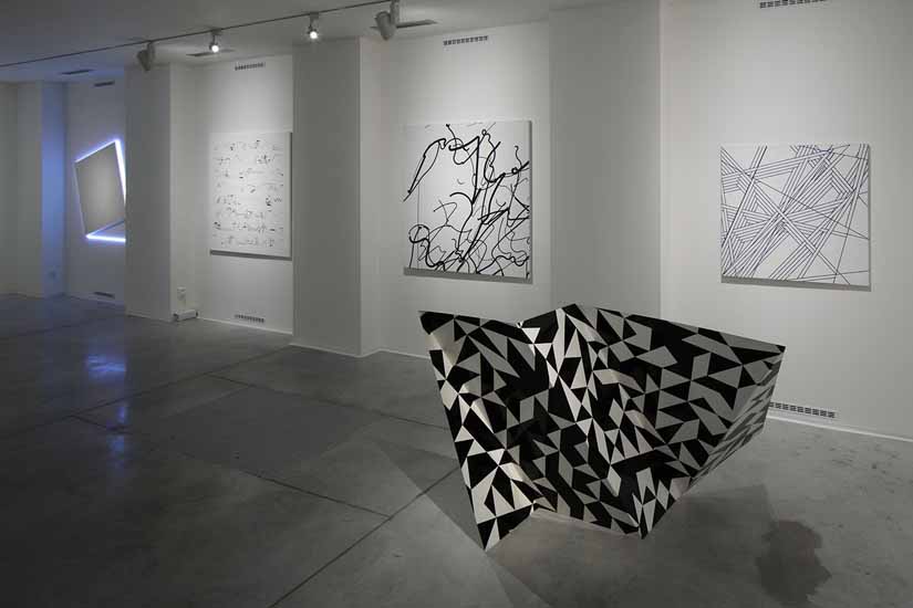 Exhibition in Louny, from left: F. Morellet, M. Mohr, Z. Sýkora, K. Martin, object by Z. Sýkora, 2014, photo (c) Martin Polák 